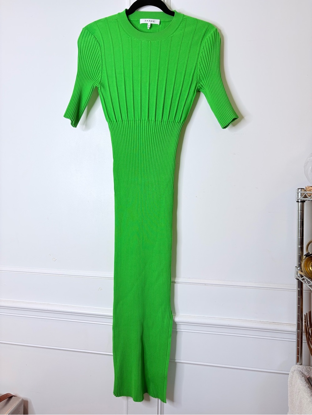 Frame Denim Bright Green Ribbed Knit Maxi Dress